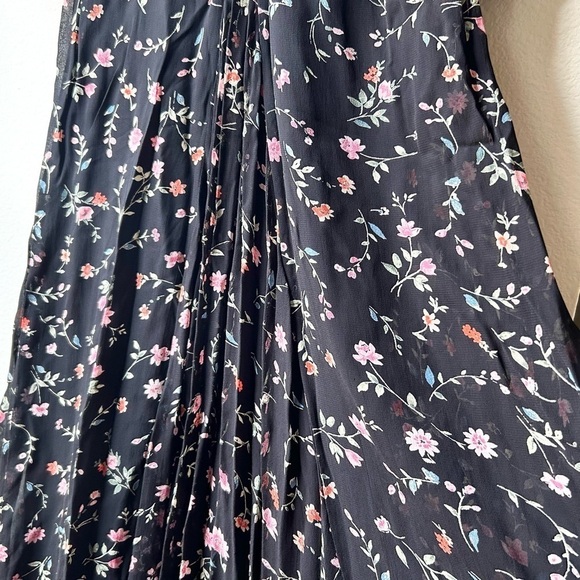 GANNI Elm Georgette Midi Dress Black/Pink Floral Size 2 - Picture 7 of 14